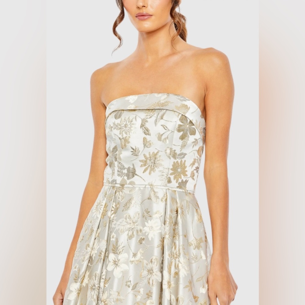 NWT IEENA FOR MAC DUGGAL SZ 10 WHITE/GOLD STRAPLESS BROCADE FLORAL DRESS #49619 - Picture 2 of 9